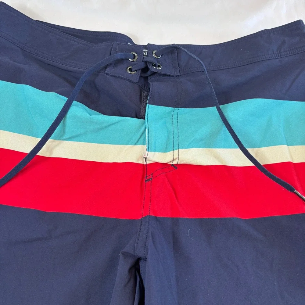 Vineyard Vines Striped Color Block Board Shorts‎ Swim Trunks Navy Blue Red 36